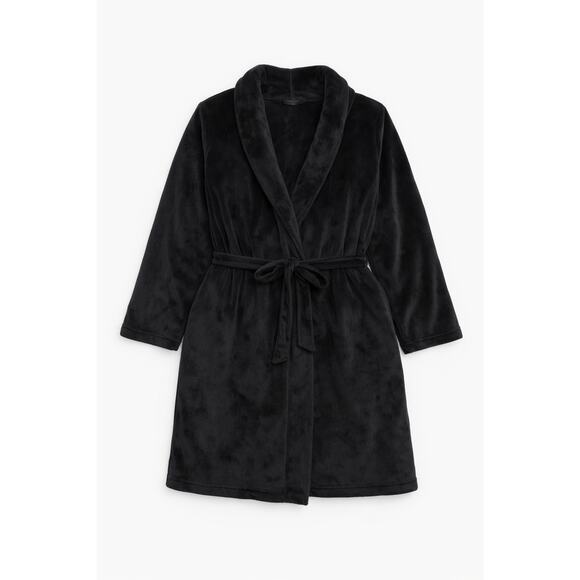 Victorias Secret Black Plush Robe Womens XL Soft Velour Tie Waist - Picture 7 of 7